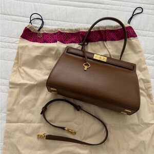 Tory Burch Brown Leather Lee Radziwill Handbag